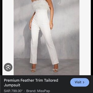 White Feather Trim Jumpsuit